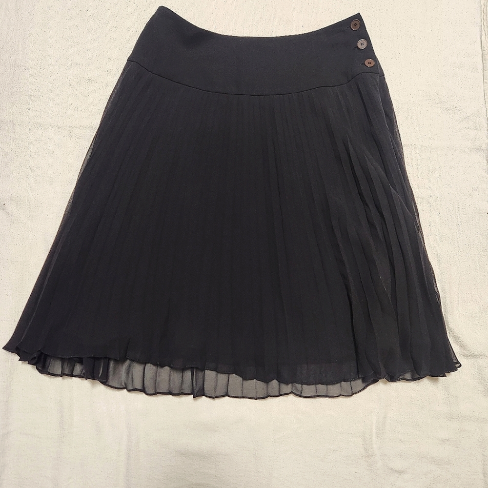 Anne Klein womens business or party pleated black skirt  4p 100% silk